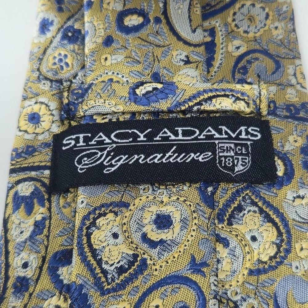 STACY ADAMS Signature Gold and Royal Blue Jacquard Paisley 100% Silk Tie - Picture 5 of 6
